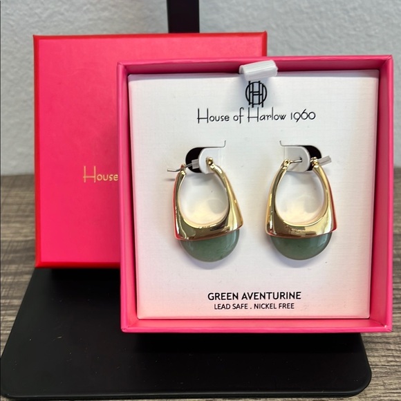 House of Harlow 1960 Green Aventurine Earrings ✨ - Picture 1 of 5